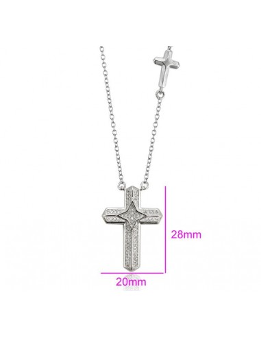 Necklace double cross Rhodium color