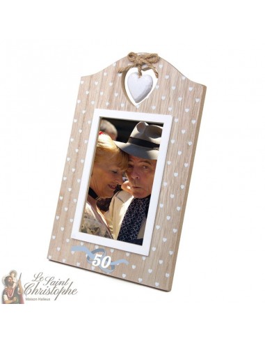  Cadre  photo 50  ans  de mariage motifs c urs en bois