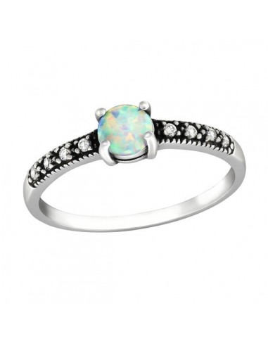 Opal Solitaire Ring with zircons - Silver 925