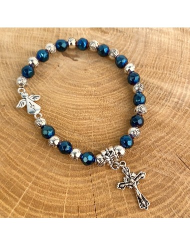 Blauwe en zilveren kralen armband Medjugorje