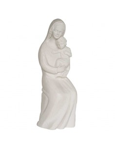 Statue résine peinte Vierge à l'enfant moderne style bois