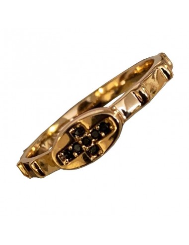 Ring ten cross black crystals - 18 k gold plated