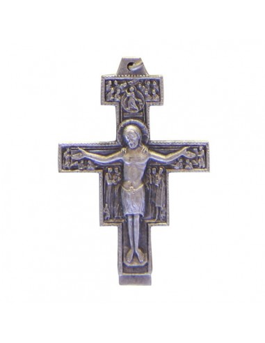 Saint Damien cross pendant - silver plated metal