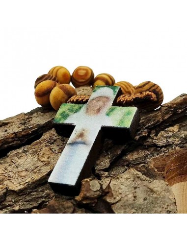 Rosenkranz aus braunem Holz, Porträt Unserer Lieben Frau von den Armen von Banneux – Vorderseite.