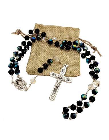 Religious Rosary Blue black faceted beads