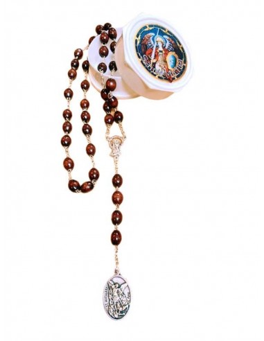 Saint Michael rosary - brown wood beads