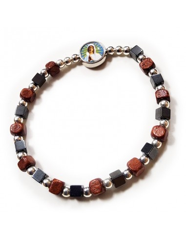 Wooden hematite bracelet dizaine Vierge de Banneux - square