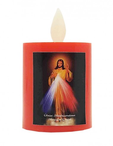 Bougie LED rouge flamme vacillante - Christ Miséricordieux