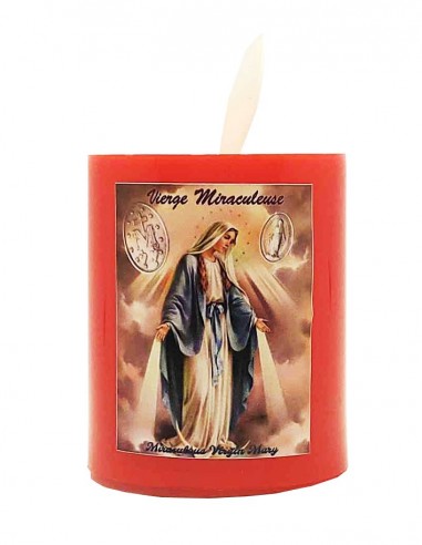 Vela LED roja con llama parpadeante - Virgen Milagrosa