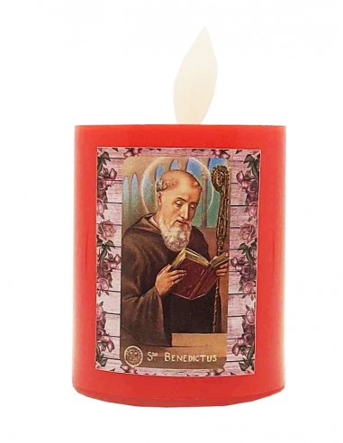 Flickering flame red LED candle - Saint Benedict