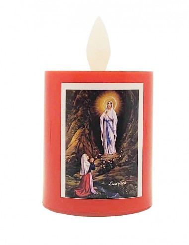 Vela LED roja con llama parpadeante - Nuestra Señora de Lourdes