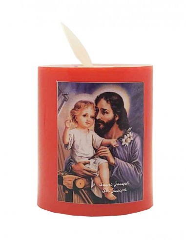 Bougie LED rouge flamme vacillante - Saint Joseph