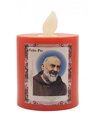 Bougie LED rouge flamme vacillante - Padre Pio