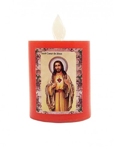 Vela LED roja con llama parpadeante - Sagrado Corazón de Jesús