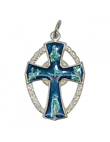 Croix du Saint Esprit avec Saints Protecteurs émaillée bleu