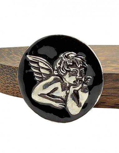 Broche ange noire métal argenté