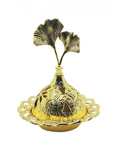 Small gold-plated incense burner - gingko