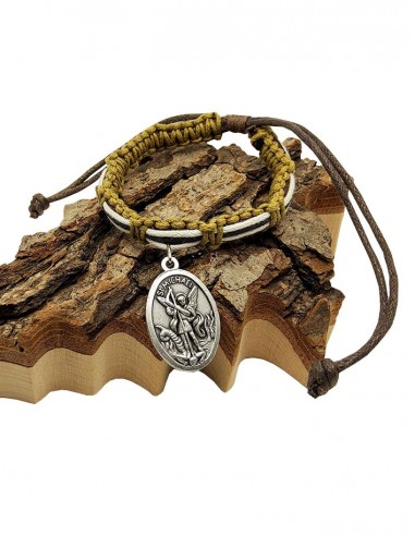 Braided leather bracelet Archangels Saint Michel and Saint Raphaël