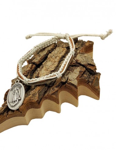 Pulsera de cuero tejido Arcángeles San Miguel y San Rafael - blanco 2