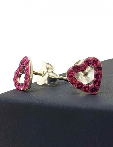 Orecchini a cuore in cristallo fucsia - Argento 925