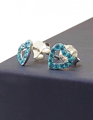 Sky Blue Crystal Heart Earrings - 925 Sterling Silver