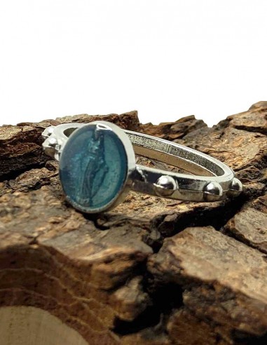 Bague dizaine de la Vierge Miraculeuse - Bleu clair transparent