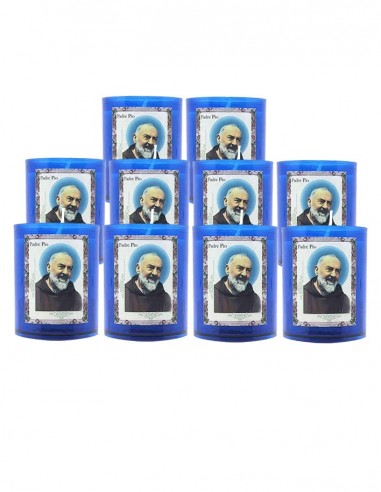 Blaue Nachtkerzen mit Padre Pio - 10 Stück