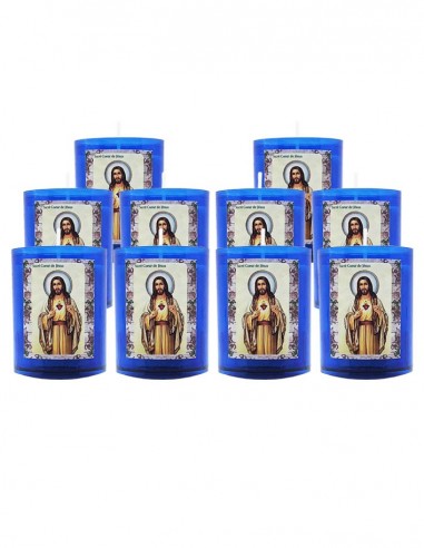 Bougies Veilleuses bleues au Sacré Coeur de Jésus - 10 pièces