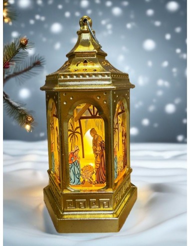 Golden LED Lantern with Holy Family and Soothing Light