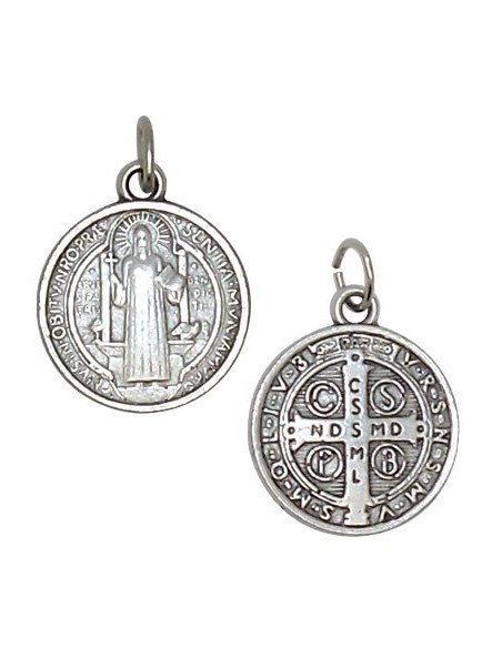 Médaille de saint Benoît en laiton argenté, 40 mm - médailles