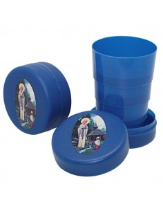 Bicchiere di Lourdes pieghevole plastico blu