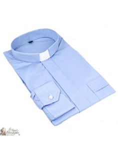 Camisa de Camisa azul claro sin costuras de manga ancha con cuello  sacerdotalancha con cuello sin costuras de Padre Natural (cópia)