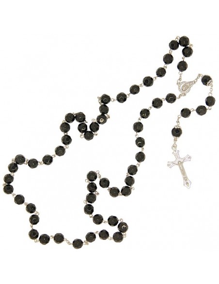 Rosary 925 silver faceted dark blue hematite beads 4 mm