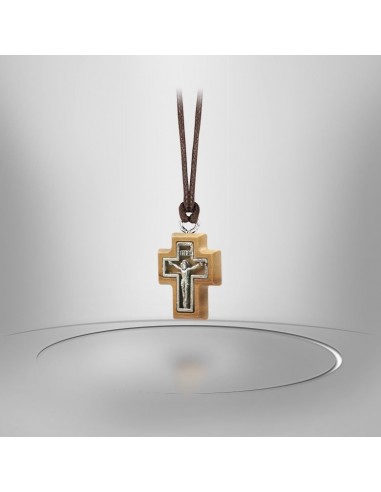 Olivenholzkreuz mit Kordel - Silbernes Kruzifix